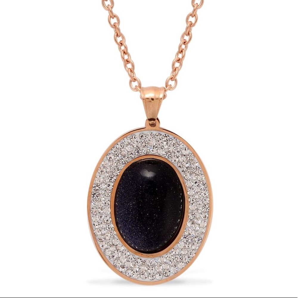 Blue Goldstone, White Austrian Crystal Necklace